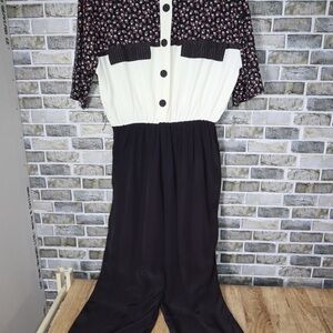 LA Women Sophisticate Jumpsuit from the 80s 90s Black & Floral Sz 16 NWT